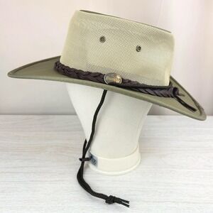 BARMAH Hat‎ Khaki (M) Canvas Drover UV Water Resistant Mesh Sun Garden Outdoors
